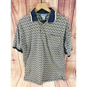 Vintage Penguin Sport Men's LARGE  Polo Shirt Short Sleeve Black Beige Geometric